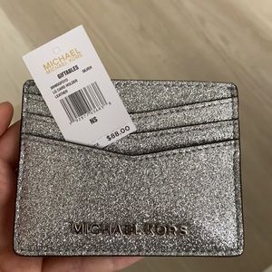 Michael Kors new silver glitter card holder wallet